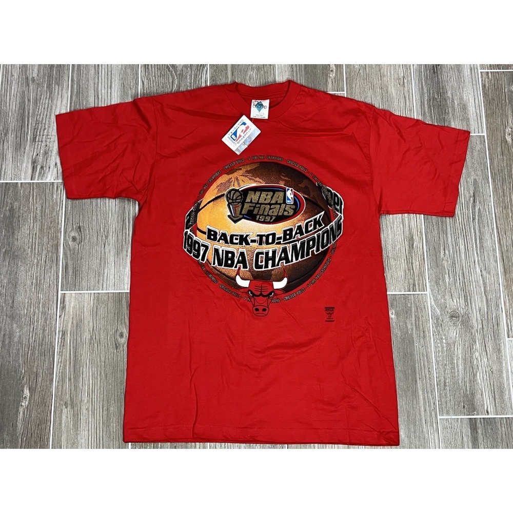 Vintage NWT Chicago Bulls Shirt NBA Finals 1997 Back to Back Champions Single